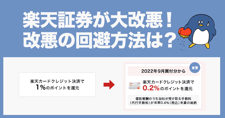 楽天証券の大改悪！ポイント還元が80％減！